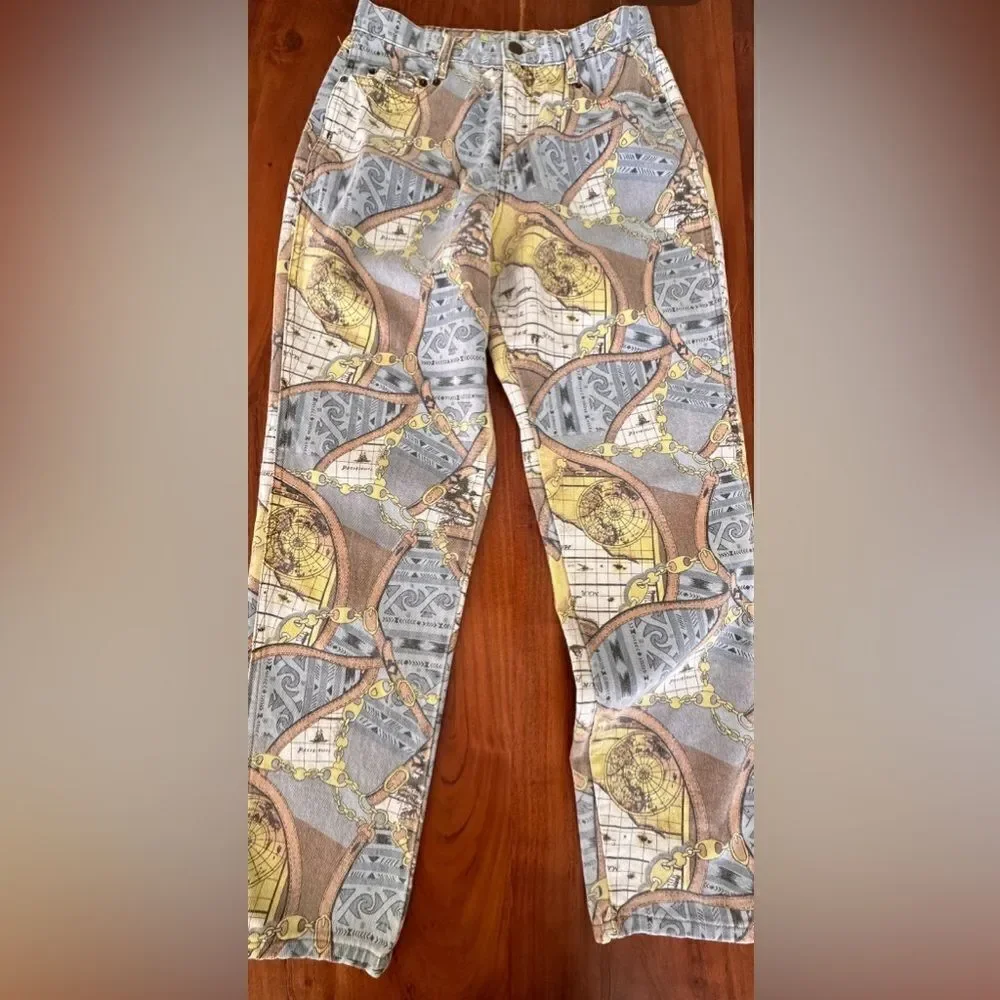 Moda Int’l graphics map denim jeans high waisted sz 12